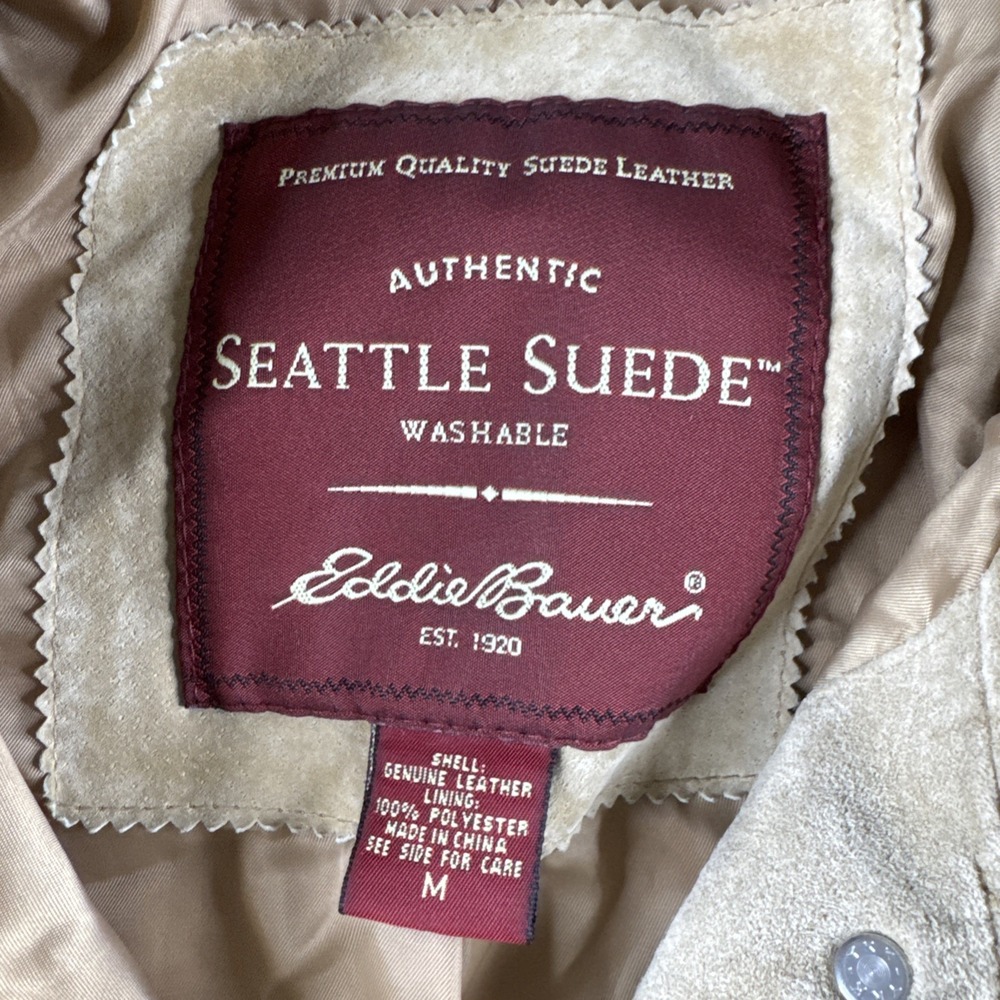 Eddie Bauer Seattle Suede Brown Genuine Leather Jacket Washable Women Medium Tan - Picture 4 of 11